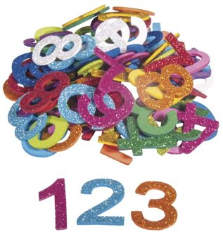 Rayher hobby materialen 200x Zelfklevende hobby/knutsel foam/rubber cijfers met glitters - Knutselmateriaal/hobbymateriaal voor kinderen