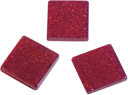 Rayher hobby materialen 205x stuks acryl glitter mozaiek steentjes bordeaux rood 1 x 1 cm - Mozaiektegel