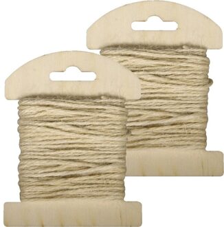 Rayher hobby materialen 2x decoratie/hobby touw jute op kaart - 10 meter x 8 mm - creatief hobbytouw - cadeautjes inpakken
