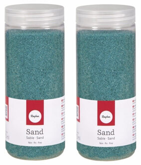 Rayher hobby materialen 2x Fijn decoratie zand turquoise 475 ml - Zandkorrels - Hobby/decoratiemateriaal