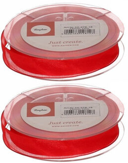 Rayher hobby materialen 2x Hobby/decoratie rode organza sierlinten 1,5 cm/15 mm x 10 meter