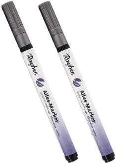 Rayher hobby materialen 2x hobby marker stift met een fijne punt - zilver - stiften om mee te schrijven/tekenen/knutselen