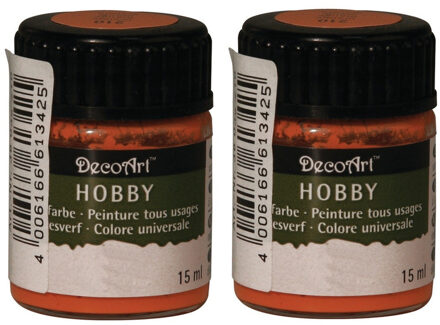 Rayher hobby materialen 2x Oranje acrylverf/allesverf potje 15 ml hobby/knutselmateriaal