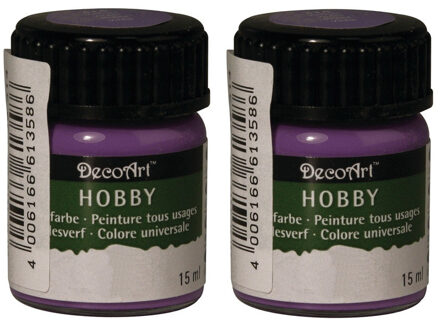 Rayher hobby materialen 2x Paarse acrylverf/allesverf potje 15 ml hobby/knutselmateriaal