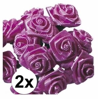 Rayher hobby materialen 2x Roze roosjes van satijn 12 cm