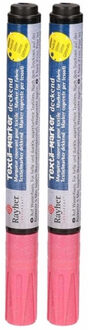 Rayher hobby materialen 2x stuks roze glitter textielstift