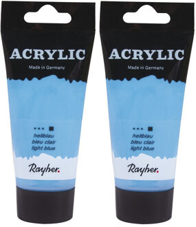 Rayher hobby materialen 2x tubes lichtblauwe acrylverf/hobbyverf op waterbasis 75 ml
