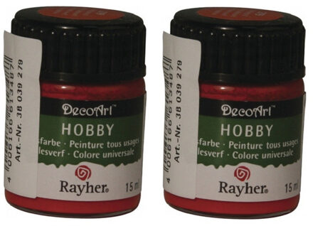 Rayher hobby materialen 2x Wijnrode acrylverf/allesverf potjes 15 ml hobby/knutselen