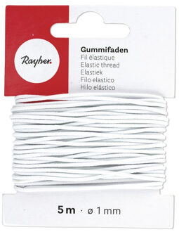 Rayher hobby materialen 2x Wit hobby band elastiek op rol van 5 meter - breedte 1 mm - Zelf kleding/mondkapjes maken