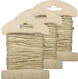 Rayher hobby materialen 3x decoratie/hobby touw jute op kaart - 10 meter x 8 mm - creatief hobbytouw - cadeautjes inpakken