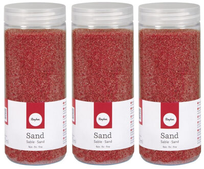 Rayher hobby materialen 3x Fijn decoratie zand rood 475 ml - zandkorrels - Hobby/decoratiemateriaal