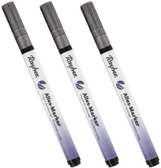 Rayher hobby materialen 3x hobby marker stift met een fijne punt - zilver - stiften om mee te schrijven/tekenen/knutselen