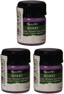 Rayher hobby materialen 3x Paarse acrylverf/allesverf potje 15 ml hobby/knutselmateriaal