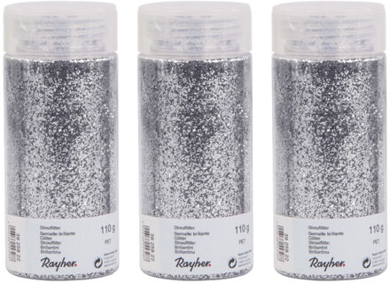 Rayher hobby materialen 3x Potjes hobby materiaal strooi glitters zilver 110 gram