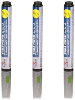 Rayher hobby materialen 3x stuks zilveren glitter textielstift