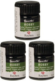 Rayher hobby materialen 3x Zwarte acrylverf/allesverf potjes 15 ml hobby/knutselmateriaal - Allesverf - Waterverdunbaar - Geschikt voor bijna alle ondergronden - Hobby/schilder materiaal