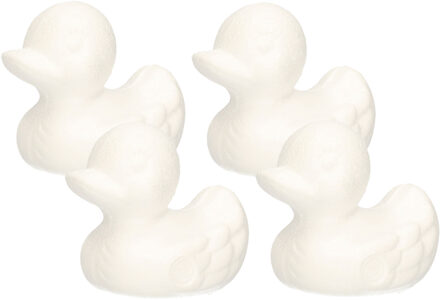 Rayher hobby materialen 4x - Piepschuim dieren figuren - eendjes - wit - 7 cm