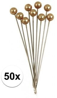 Rayher hobby materialen 50x Spelden met parel kop goud 6,4 cm