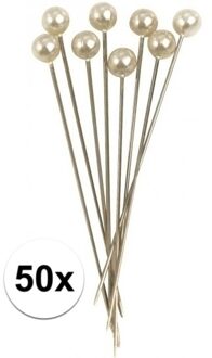 Rayher hobby materialen 50x Spelden met parel kop wit 6,4 cm