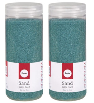 Rayher hobby materialen 5x potjes fijn decoratie zand turquoise 475 ml - decoratie - zandkorrels / knutselmateriaal