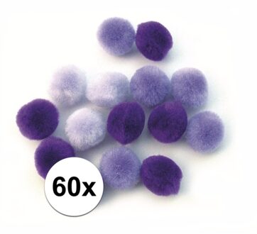 Rayher hobby materialen 60x knutsel pompons 15 mm lila