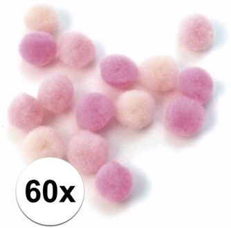 Rayher hobby materialen 60x knutsel pompons 15 mm roze