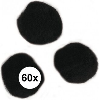 Rayher hobby materialen 60x knutsel pompons 15 mm zwart