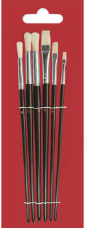 Rayher hobby materialen 6x Hobby penselen/kwasten plat en rond - 6 stuks - Varkenshaar schilderkwasten/verfkwasten - Schilderen verfbenodigdheden - Hobbymaterialen - Action products