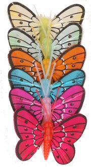 Rayher hobby materialen 6x stuks Decoratie vlinders 5 cm op prikkers Multi