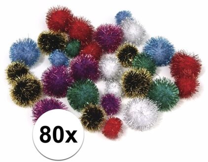 Rayher hobby materialen 80x knutsel pompons 25 mm metalic gekleurd