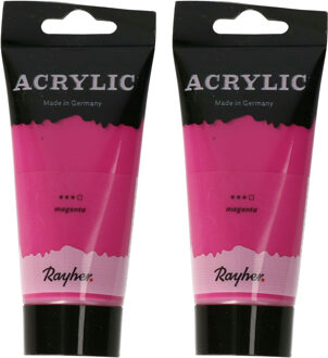 Rayher hobby materialen Acrylverf/hobbyverf op waterbasis - 2x - donker roze - 75 ml - Schilderen/knutselen