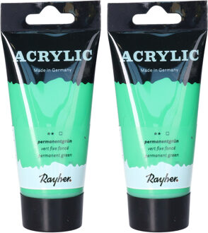 Rayher hobby materialen Acrylverf/hobbyverf op waterbasis - 2x - groen - 75 ml - Schilderen/knutselen