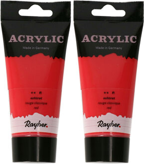 Rayher hobby materialen Acrylverf/hobbyverf op waterbasis - 2x - rood - 75 ml - Schilderen/knutselen