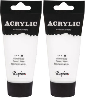 Rayher hobby materialen Acrylverf/hobbyverf op waterbasis - 2x - wit - 75 ml - Schilderen/knutselen