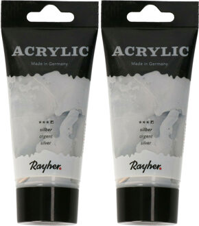 Rayher hobby materialen Acrylverf/hobbyverf op waterbasis - 2x - zilver - 75 ml - Schilderen/knutselen