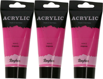 Rayher hobby materialen Acrylverf/hobbyverf op waterbasis - 3x - donker roze - 75 ml - Schilderen/knutselen