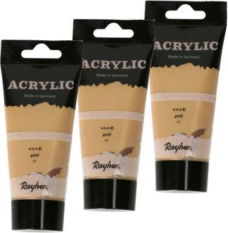 Rayher hobby materialen Acrylverf/hobbyverf op waterbasis - 3x - goud - 75 ml - Schilderen/knutselen