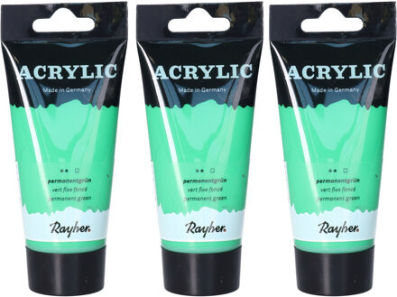 Rayher hobby materialen Acrylverf/hobbyverf op waterbasis - 3x - groen - 75 ml - Schilderen/knutselen