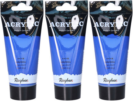 Rayher hobby materialen Acrylverf/hobbyverf op waterbasis - 3x - kobalt blauw - 75 ml - Schilderen/knutselen