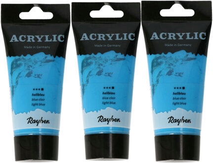 Rayher hobby materialen Acrylverf/hobbyverf op waterbasis - 3x - lichtblauw - 75 ml - Schilderen/knutselen