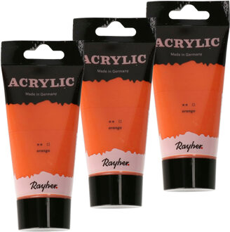 Rayher hobby materialen Acrylverf/hobbyverf op waterbasis - 3x - oranje - 75 ml - Schilderen/knutselen