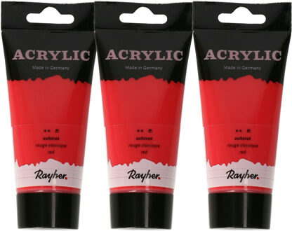 Rayher hobby materialen Acrylverf/hobbyverf op waterbasis - 3x - rood - 75 ml - Schilderen/knutselen