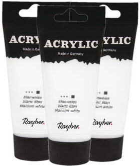 Rayher hobby materialen Acrylverf/hobbyverf op waterbasis - 3x - wit - 75 ml - Schilderen/knutselen