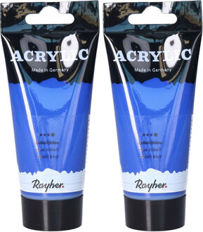 Rayher hobby materialen Acrylverf/hobbyverf op waterbasis - Set van 2x stuks - kobalt blauw - 75 ml - Schilderen/knutselen