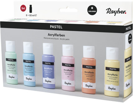 Rayher hobby materialen Acrylverf/hobbyverf set - pastel kleuren - 6x tubes van 60 ml - voor kinderen/volwassenen
