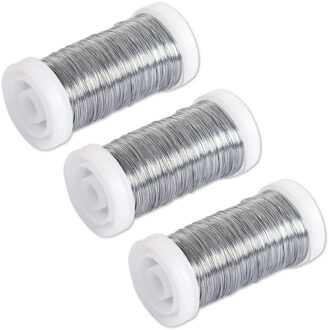 Rayher hobby materialen Bloemendraad of ijzerdraad - 3x rollen - zilver - 0.35 mm dik - 100 meter snoer - metaaldraad