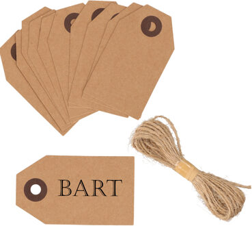 Rayher hobby materialen Cadeau tags/labels - kraftpapier/karton - 100x stuks - aan jute touw - 7.5 x 4.5 cm