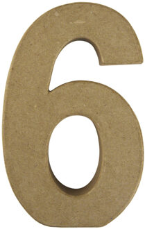 Rayher hobby materialen Cijfer 6 Papier mache 3D figuur - hobby knutselen - 15 x 9 x 3 cm - Knutselcijfers van leeftijden Beige