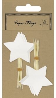 Rayher hobby materialen Cocktailprikkers - 10x - witte sterren - 8 cm - tapas - feestartikelen/hobbyartikelen
