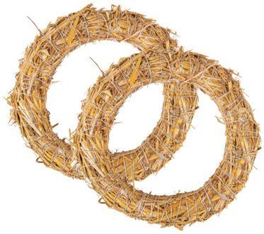 Rayher hobby materialen Decoratie krans van stro - Set van 2x stuks - 25 x 6 cm - DIY kransen maken - kerst deurkrans